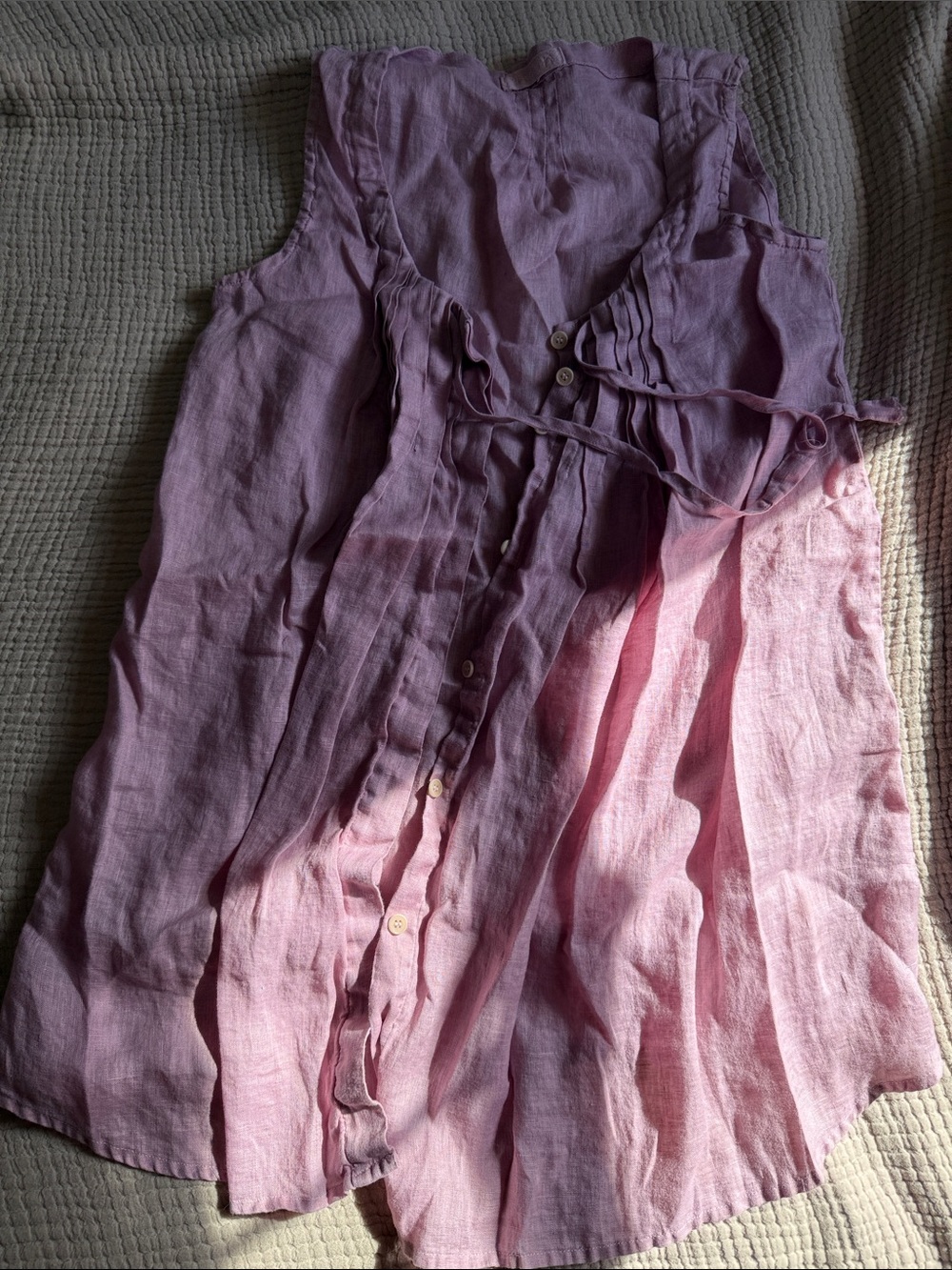 CP Shades Womens Linen Lavender-Pink Sleeveless Button Down Pleated Tunic XS